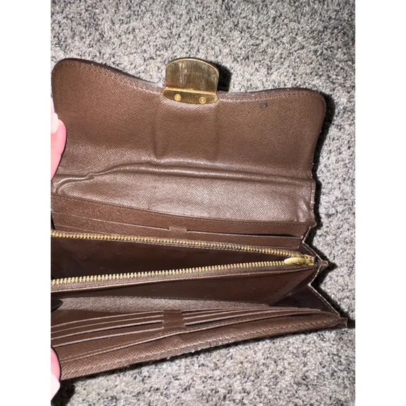 Louis Vuitton Damier Ebene Long Wallet Push Lock Clutch Style Brown Checkered - Picture 7 of 16